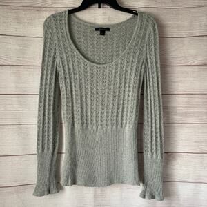 Express Gray Knot Sweater with Metallic Silver Thread Boat Neck Size Medium